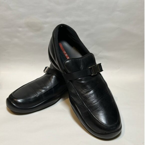 Prada men’s leather black loafers size 43 US 12 + dust bag - Picture 1 of 12